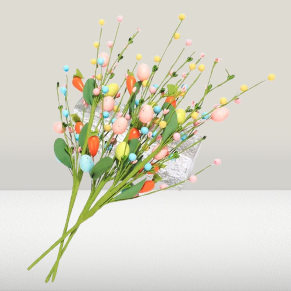 3pcs Festival Artificial Eggs Carrot Branches Spring Fake Plant Easter Eggs Stem  Home Vase Decor
