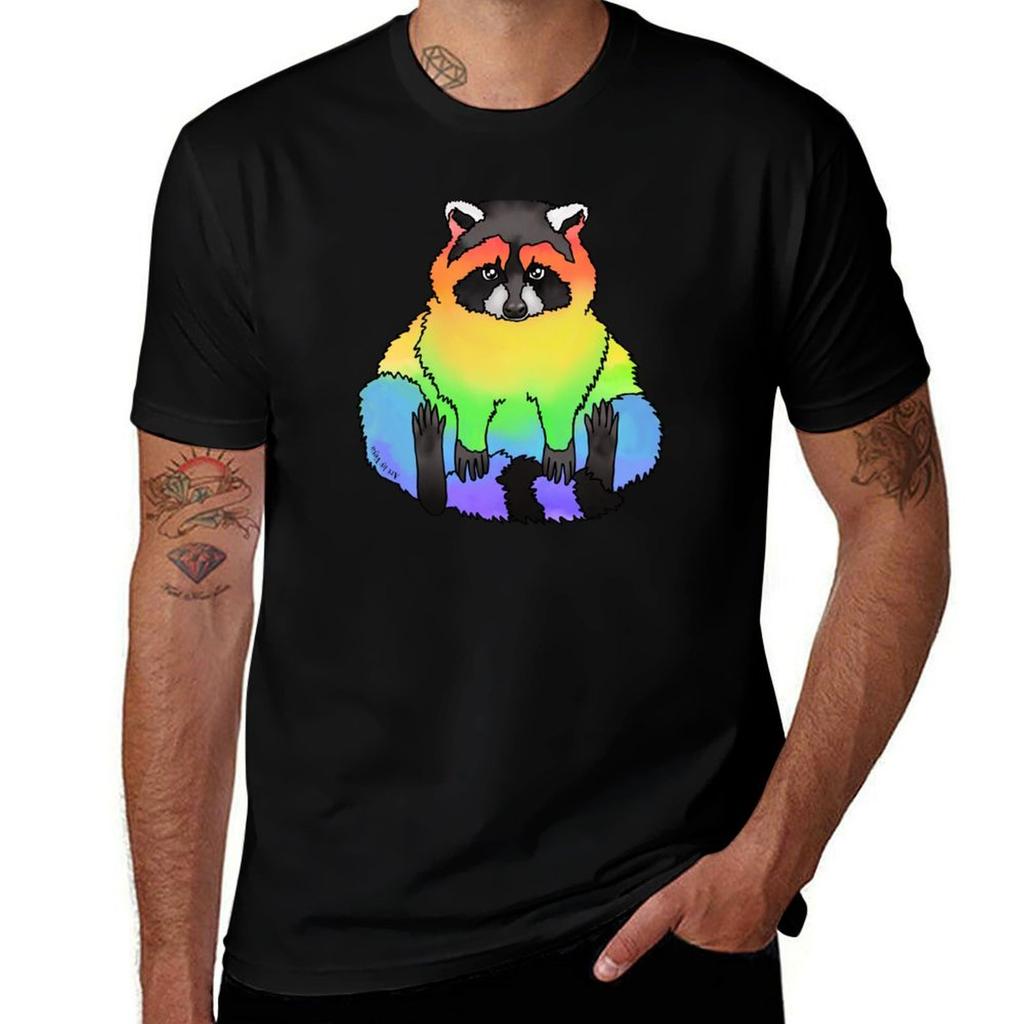 Rainbow Raccoon Tshirt Minimalist Casual Short Sleeve Top