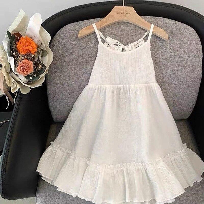 Kinder Mädchen Kleid Sommer Spitze Open Back Prinzessin Kleid Hosenträger Rock Weiß