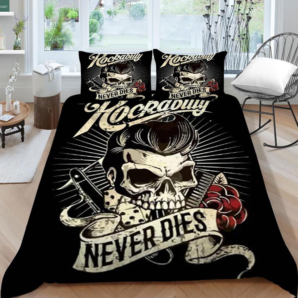 Bettbezug-Set mit Totenkopf-Druck, für King-Size-Bett, Doppelbett, Heimtextilien, modische Bettwäsche, Anzug, Bettbezüge, einzigartiges Design