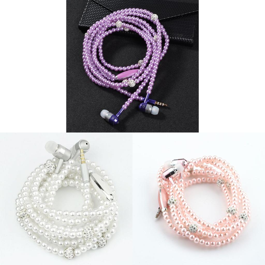 Fashionable Jewelry Pearl Necklace Earphones Mic Beads For Elegant Listening Experience