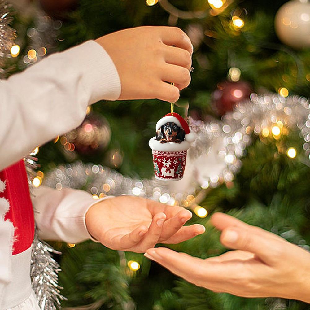 24 Days Dachshunds Christmas Holiday Advent Calendar 2D Acrylic Dachshunds Ornament Countdown Calendar Xmas Tree Hanging Pendant