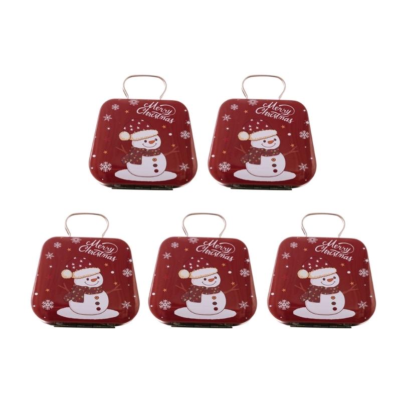 Pack of 5 Decorative Iron Candy Tins with Handle Holiday Candy Tins with Christmas Pattern Delicate Candy Storage Case