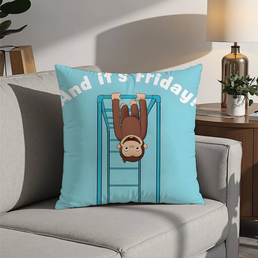 Good Night George Curious Monkey Pillow Case Sofa Decorative Home Double-sided Printing Short Plush Cushion Pillow Cover Gift