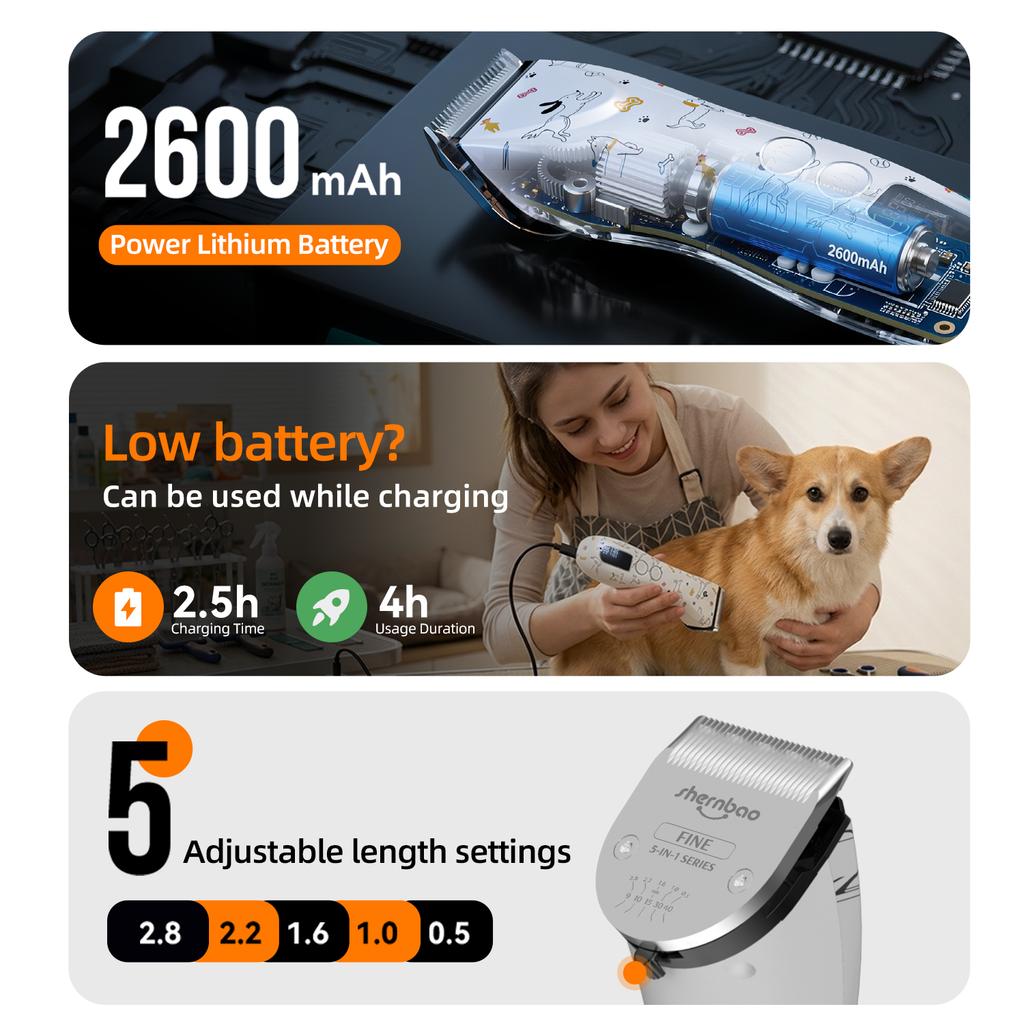 Shernbao PGC-780 5 in 1 Tagliacapelli Professionale per Toelettatura Animali Domestici per Cani, Tagliacapelli e Taglierina Multifunzione