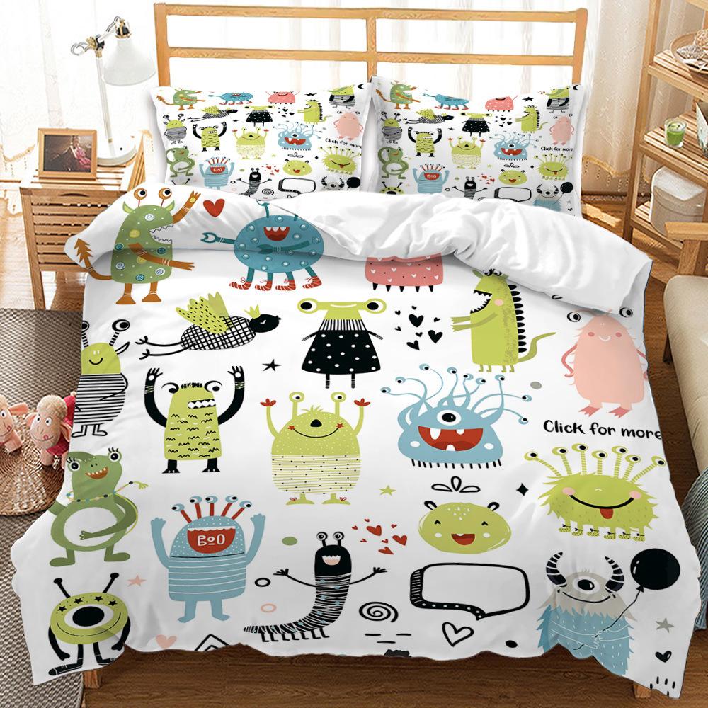 3D Digital Printing Cartoon Animal Bed Three-Piece Set Four-Piece Set