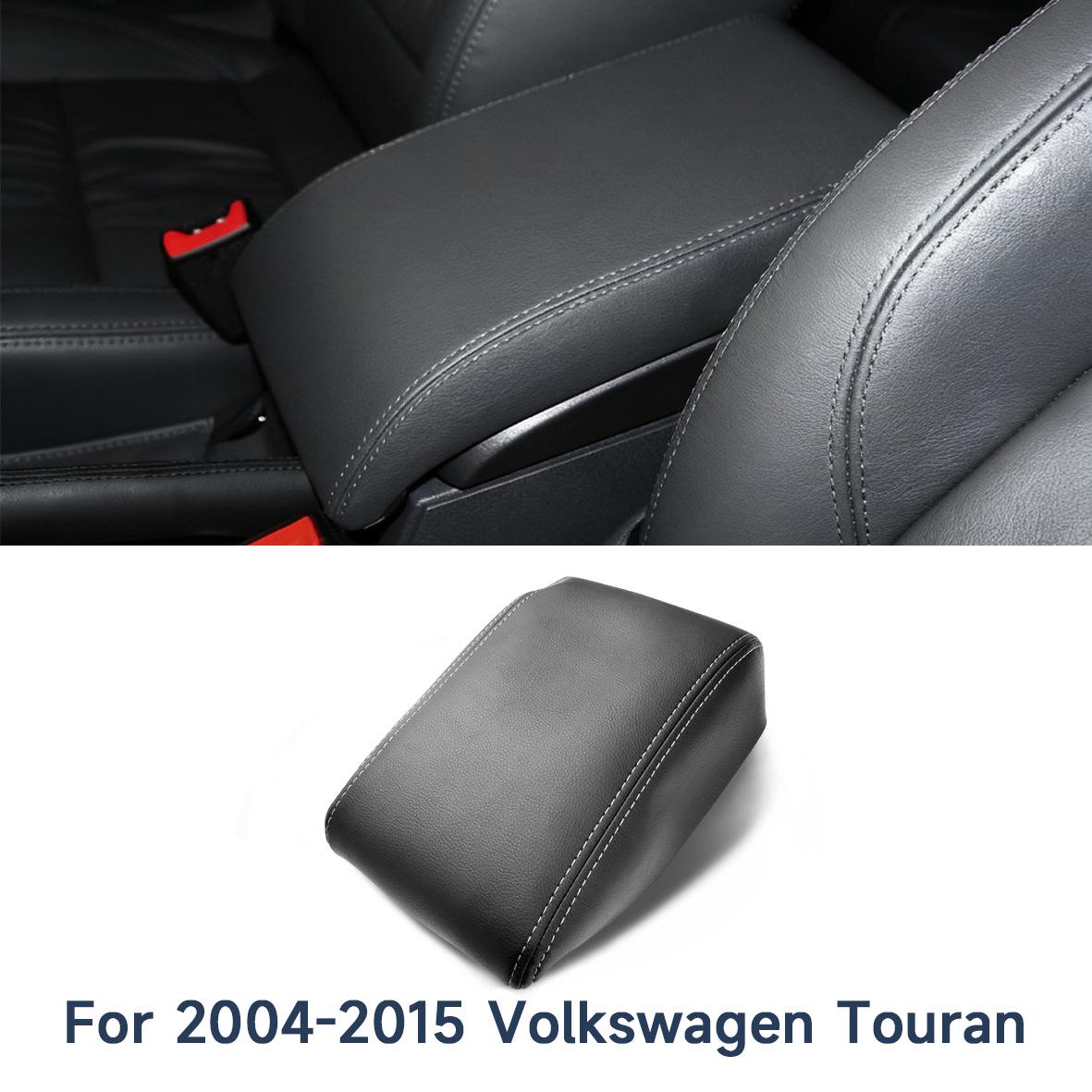 

VW Touran Center Console Armrest Cover for 2004-2015 Models Black Leather Gray Stitch