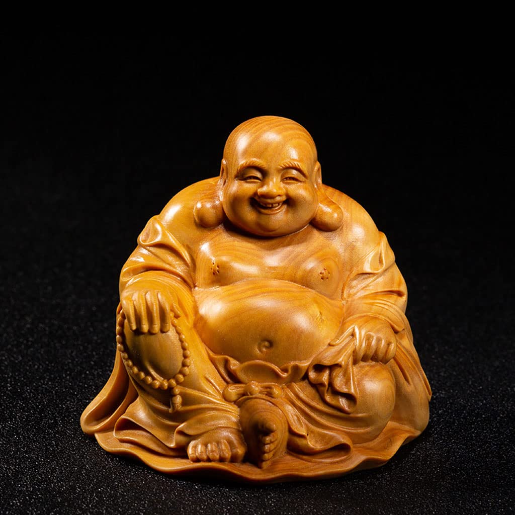 Wooden Carving High Quality Boxwood Wood Feng Money Luck Amulet Height Hotei, Carving, Shui, (Size 8cm)