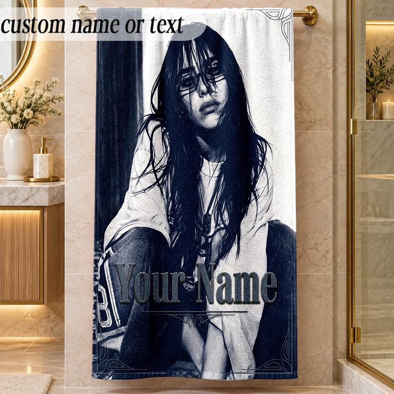 Beach TowelBillie Eilish Custom Name Text Personalized Soft Towel for Beach Pool Indoor Home Decor Gift