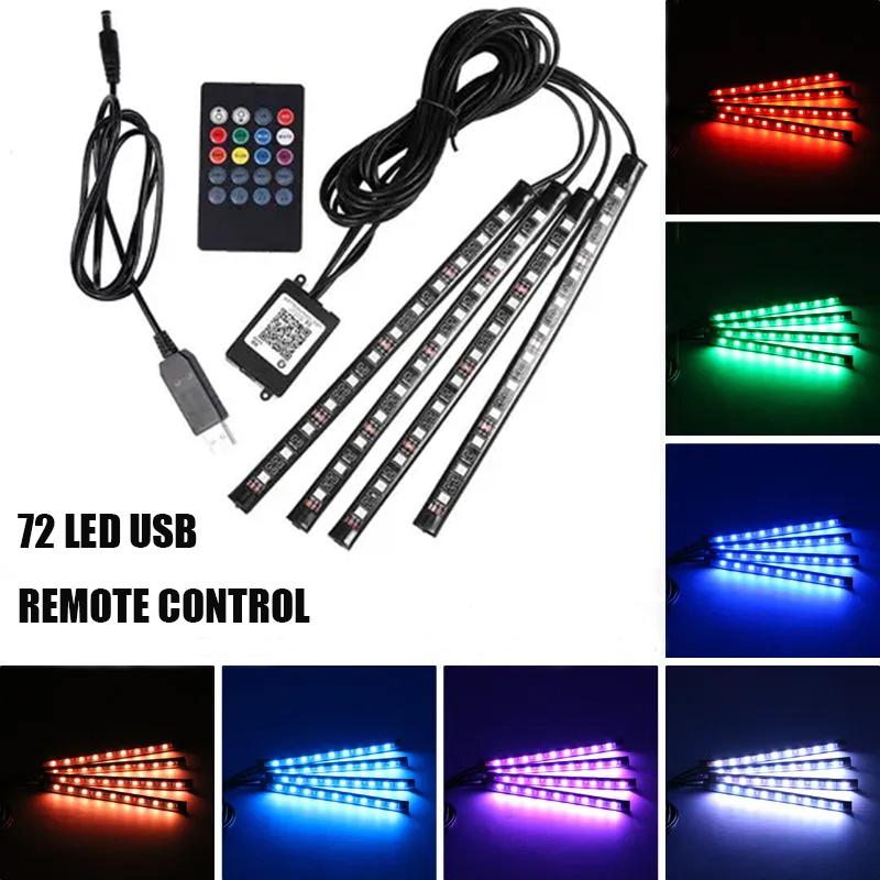 Neon 36 48 72 LED Car Interior Ambient Foot Light with USB Wireless Remote Music APP Control Auto RGB Atmosphere Decorative Lamp