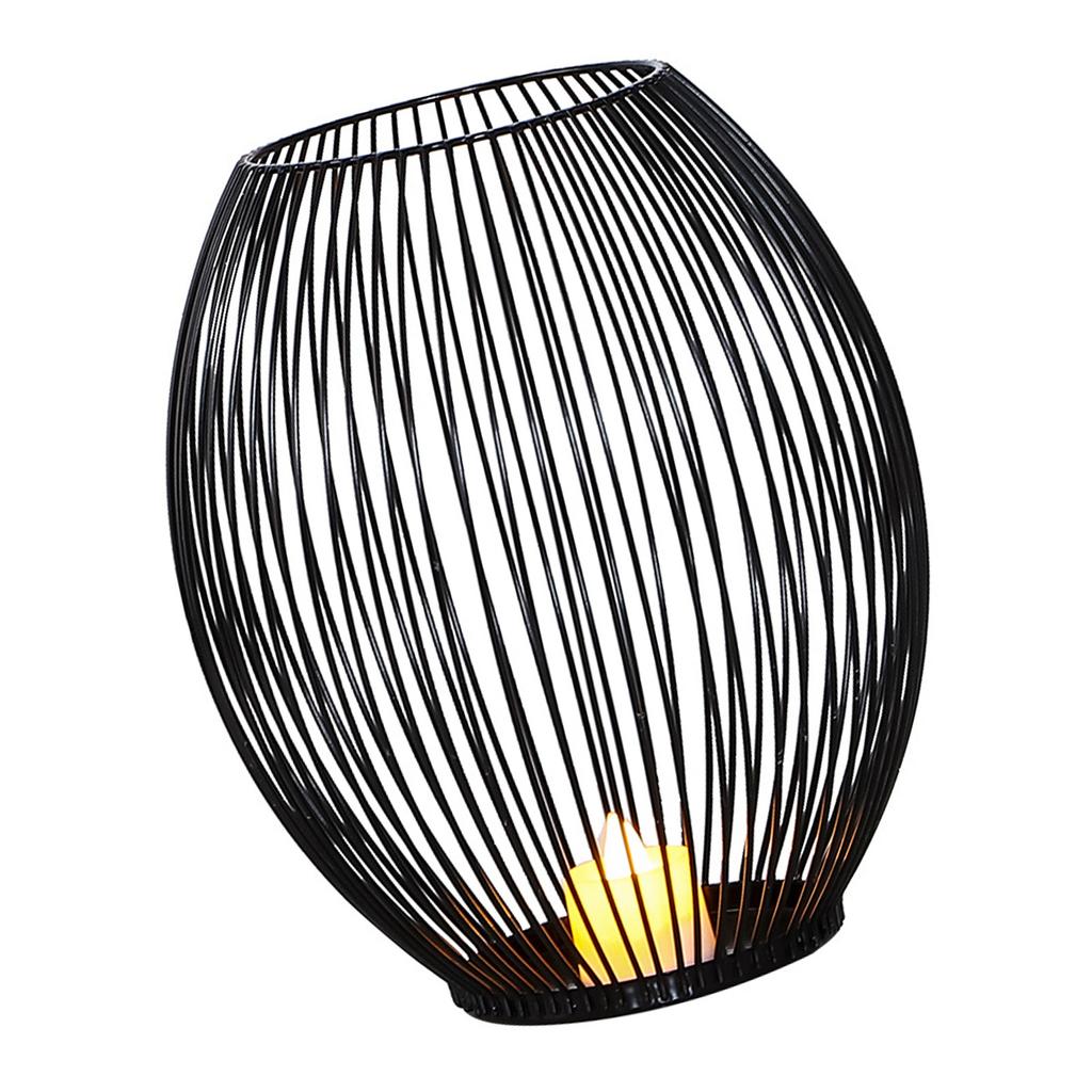 Einfacher Metall-Kerzenhalter Ornament Eisenkäfig Kerzenhalter Dekoration für Zuhause Hochzeit Tischplatte Schwarz L