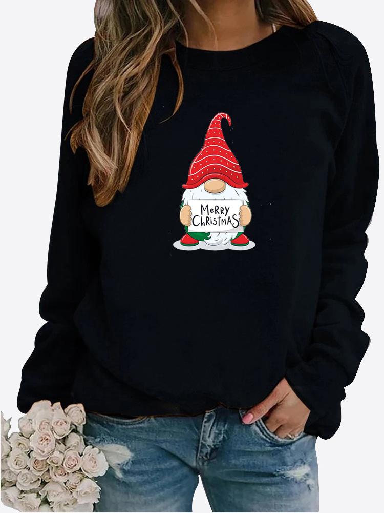 Autumn and Winter Women's Christmas Theme Printing Sweater Round Neck Long Sleeve Casual Sweatshirt Plus Size Top