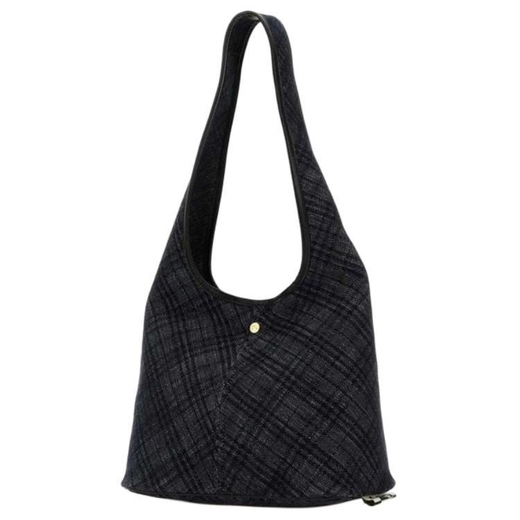 Burberry Check Design Cotton Shoulder Bag Women Bags Black 81119491