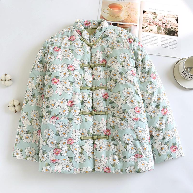 

Зимняя женская стеганая куртка из чистого хлопка с ручной вышивкой в виде цветов, утолщенная стеганая куртка, китайская куртка в стиле ретро, наряд для мамы XXL (160-90 kg)