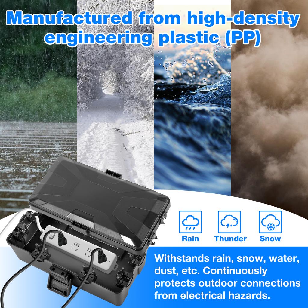 Large Outdoor Electrical Box IP54 Waterproof Extension Cord Cover Weatherproof Protect Outlet, Plug, Socket, Timer, Power Strip,