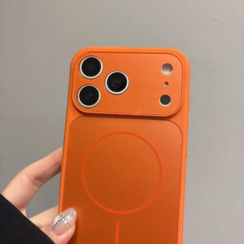 Luxury Large Window Magnetic Official Orange Phone Case For iPhone 17 16 15 14 Plus 13 12 Pro Max Wireless Charging Back Cover