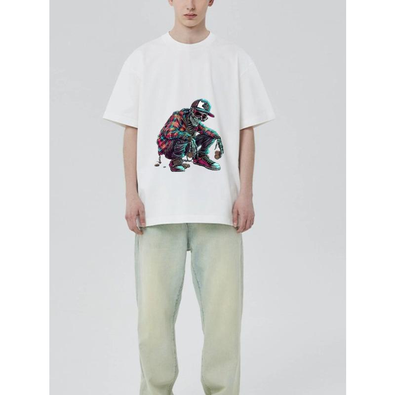 Black T Shirt with Colorful Skeleton Hip Hop Design for Casual Wear