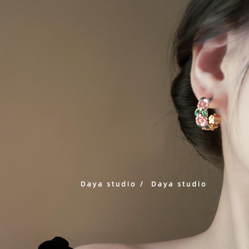 Romantic French Drip Glaze Rose Earrings: Elegant, Trendy, Fairy-Inspired Hoops