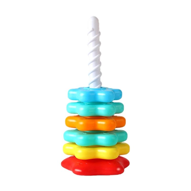Interactive Rotating Stacking Tower Educational Toy for Toddler Motor Skill Building Colorful Color Sorting Activity Game