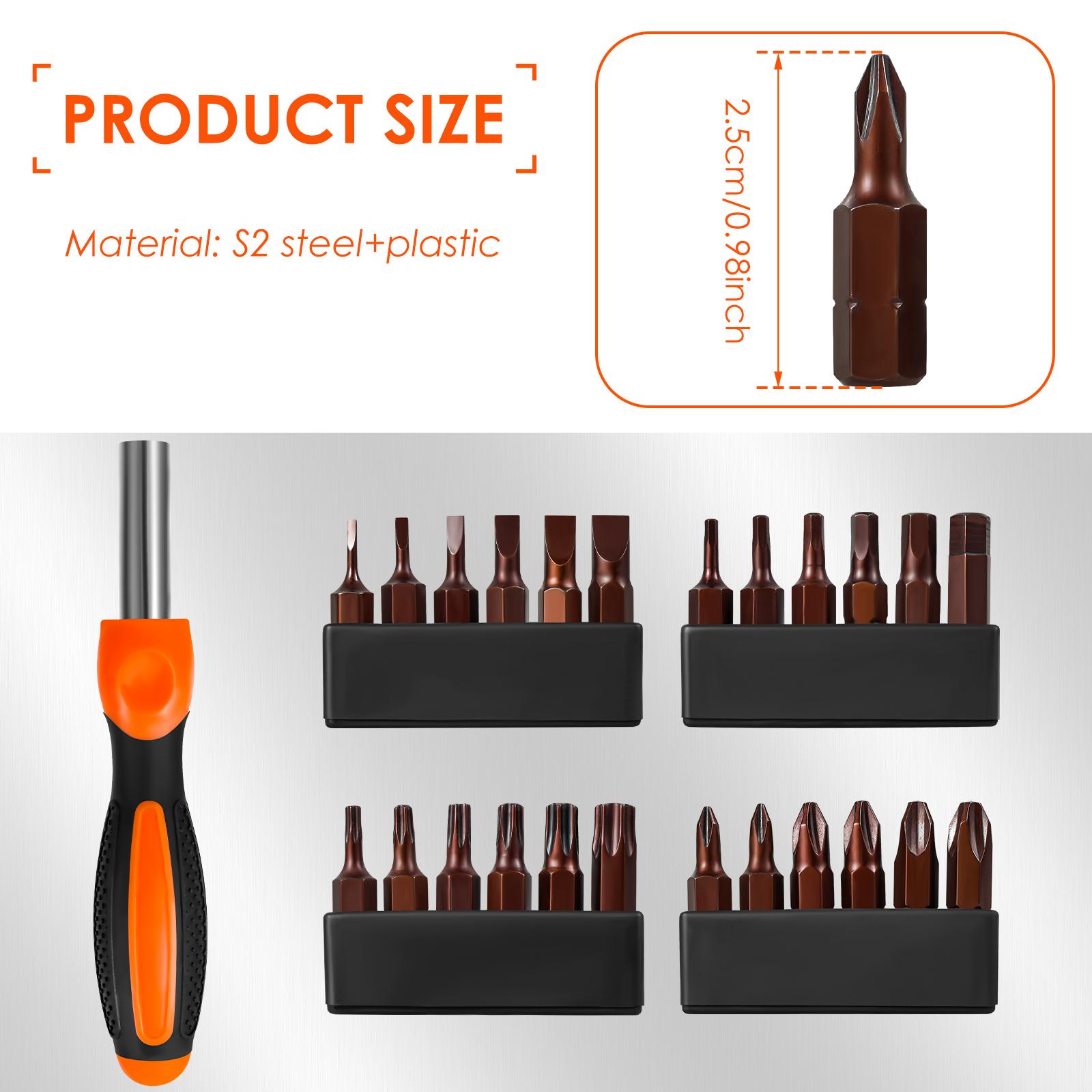 

25Pcs Screwdriver Bit Set with Magnetic Tip 1/4 Inch Hex Shank 25 mm Cross/Slotted/Torx/Hex Head Short S2 Steel Bit Hand Tool
