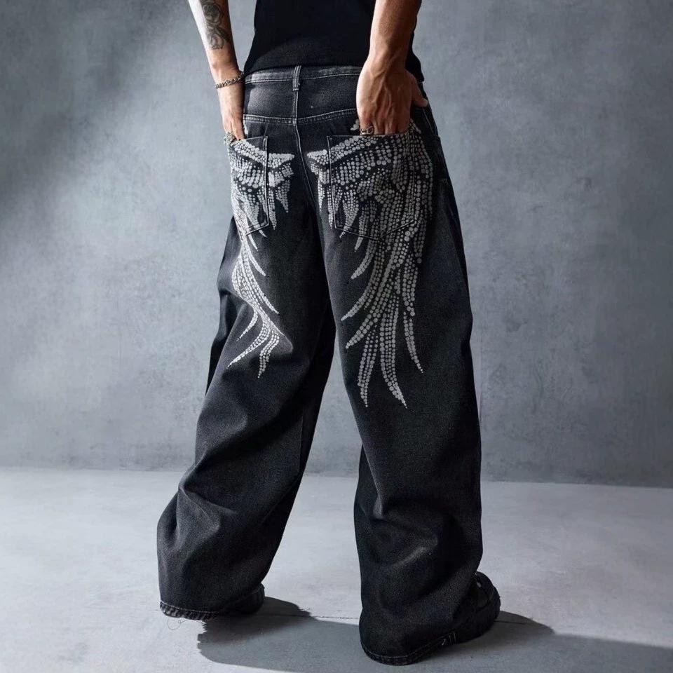 American 2026 new personalized joint wing printing retro style design denim trousers