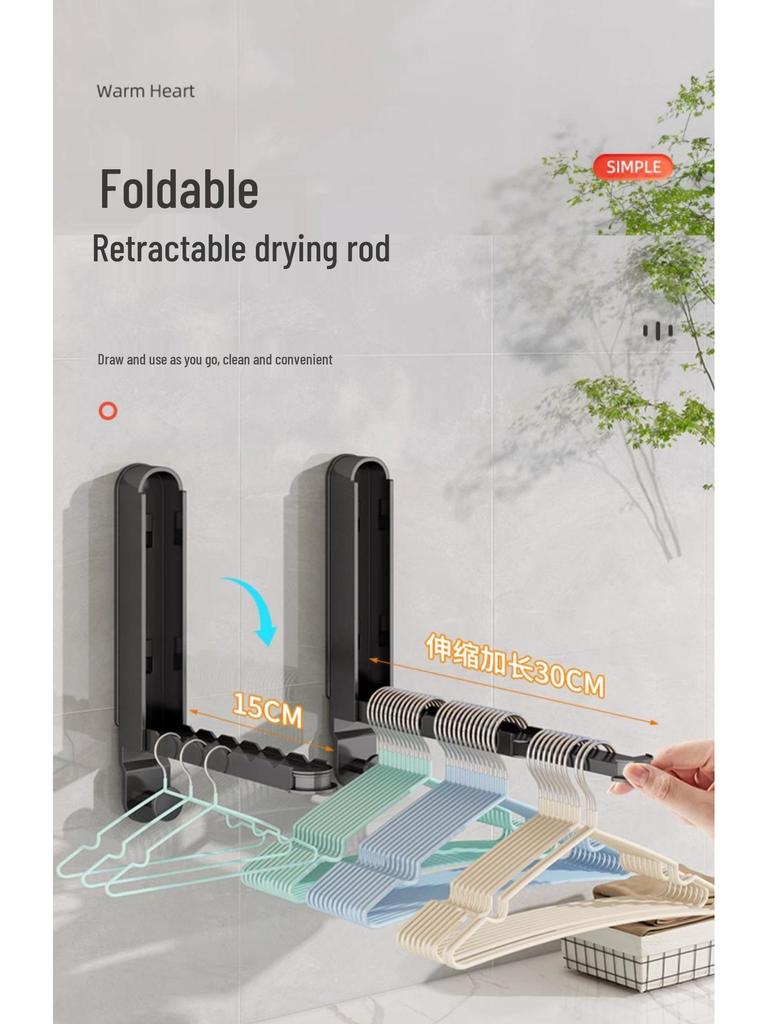 Punch-Free Wall-Mounted Retractable Clothes Drying Rack for Balcony or Window