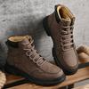Men Gray Coffee Large Size Large Size Leather Work Boots Lace Up Rugged Utility Shoes Outdoor Walking Autumn Travel Footwear