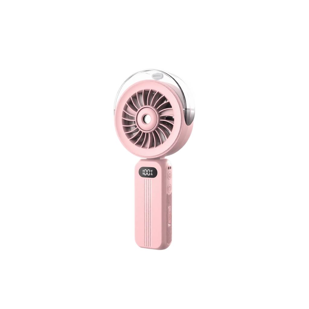 Portable Handheld Fan with Spray Foldable Rechargeable Brushless Motor High Capacity Battery Strong Airflow for Outdoor Travel