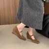 High-end Wedge Heel Light Mouth Single Shoes Women's Spring and Autumn New Korean Version French Temperament Evening Fairy Style Suede High Heels