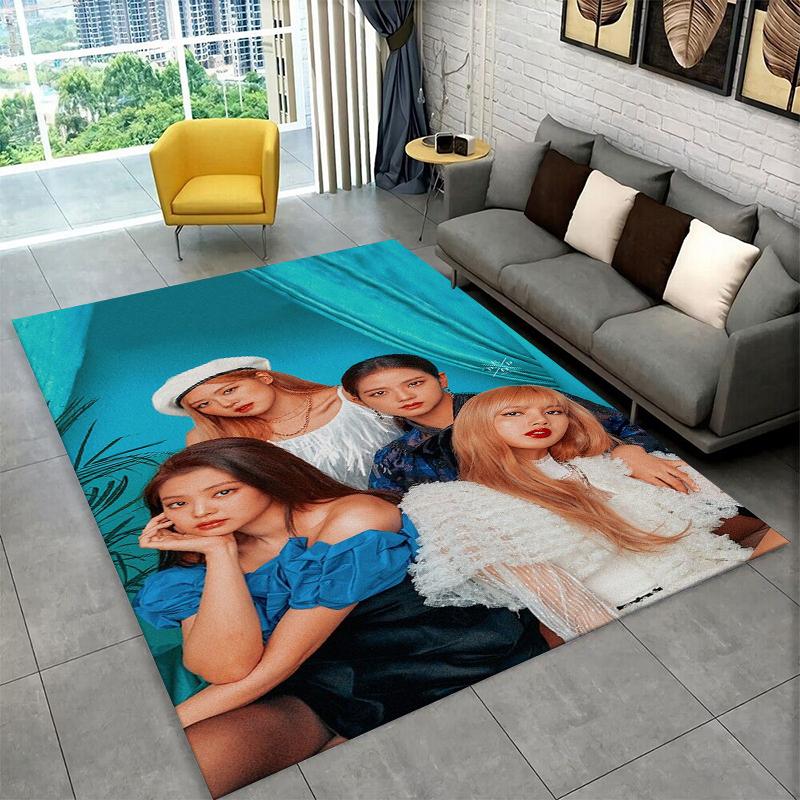 Fashion B-Black P-Pink Kpop Star Carpet Rug for Playroom Bedroom Living Room Sofa Home Decor,kid Area Rug Non-slip Floor Mat