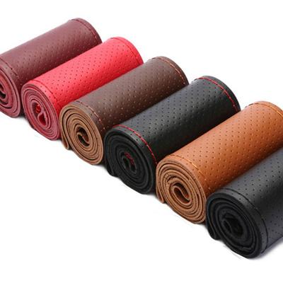 Genuine Leather Car Steering Wheel Cover 38cm Cowhide Braid Auto Steering Wheel Cover With Needles Thread Anti Slip