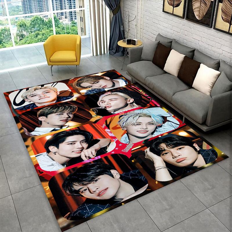 Fashion Kpop Stray Kids Non-Slip Area Rug for Living Room,Bedroom,Playroom,Soft Carpet Floor Mat Home Decor Rug Kids Room Gift
