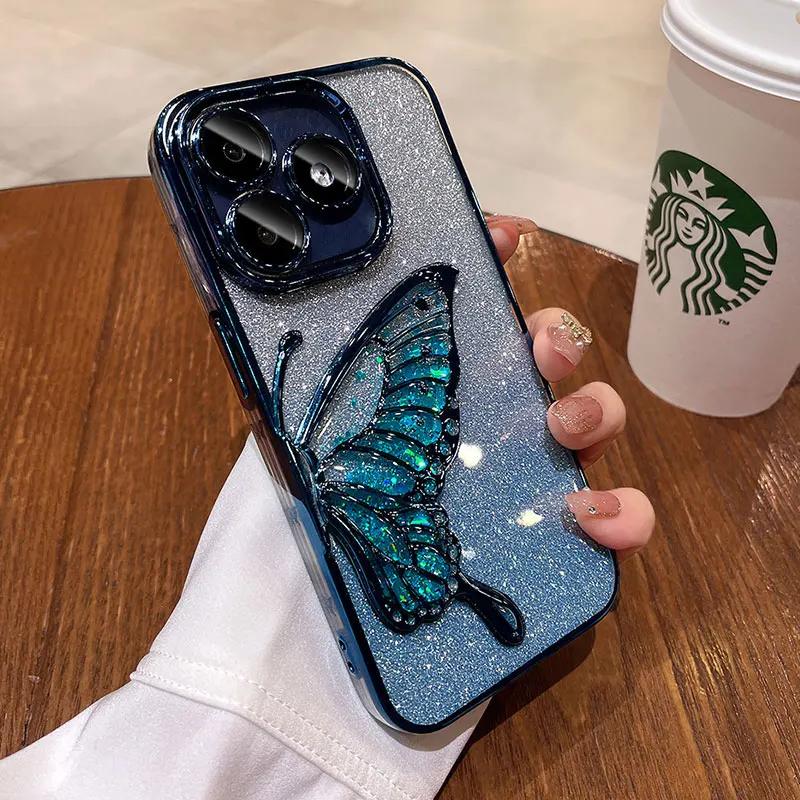 Redmi Note14 5G Case Luxury,Bling Quicksand Butterfly Case For Xiaomi Redmi Note 14 13 12 Pro Plus 14C 13C 12C Shockproof Cover