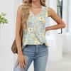 Damen Locker geschnittenes ärmelloses Tanktop mit V-Ausschnitt und plissiertem Blumendruck, lässige leichte Sommerweste, Hemdbluse