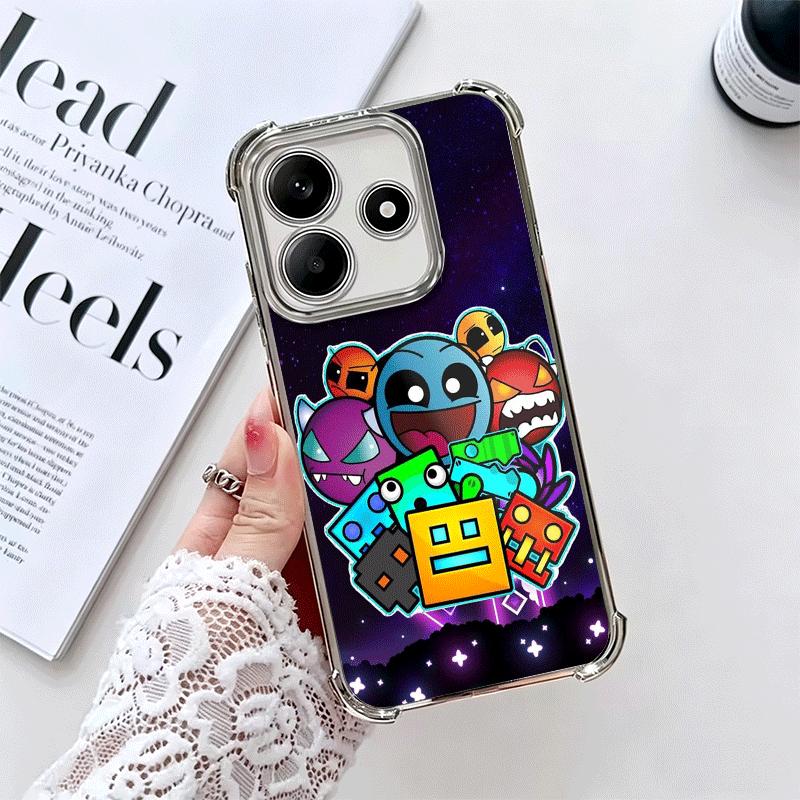 Geometry Dash Game Plating Phone Case For Xiaomi Redmi Note 14 15 Pro Plus 13 12 11 11S 11T 10 9S 9 5G Anti-Fall Airabag Cover