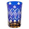 [Taimuro Workshop Official] Edo Kiriko Tumbler with Four-Leaf Clover and Yarai-Nanako Pattern (Amber Lapis Lazuli) TB94419AB, Wooden Box Included, Mad
