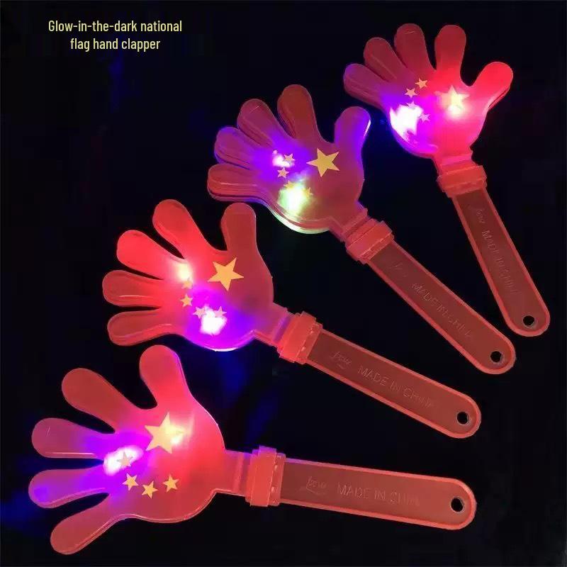 Large LED Red Flag Hand Clapper Toy - Five-Star Light-Up Clapping Paddle with National Flag Design