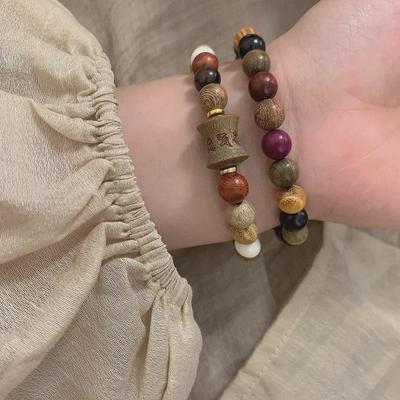 Chinese Style Sandalwood Beaded Bracelets: Bamboo & Zen Beads for Women, Ethnic Jewelry