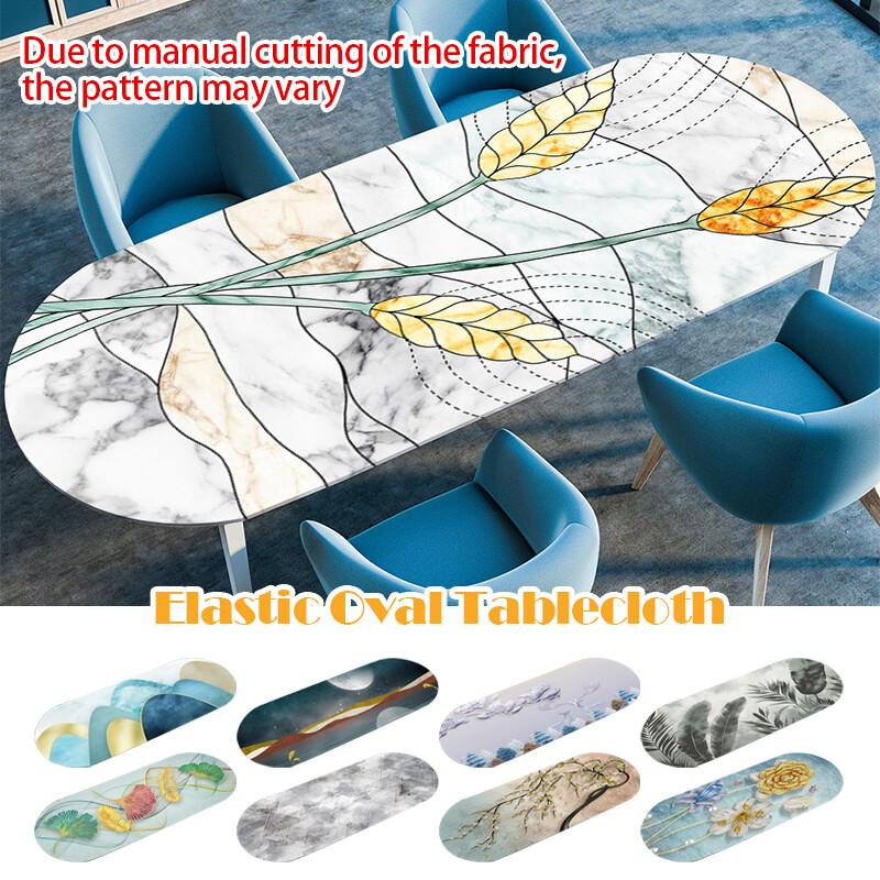 1pc Waterproof Oval Table Cover Oil-Proof Elastic Kitchen Dining Party Tablecloth Table Covers Outdoor Courtyard Home Decor