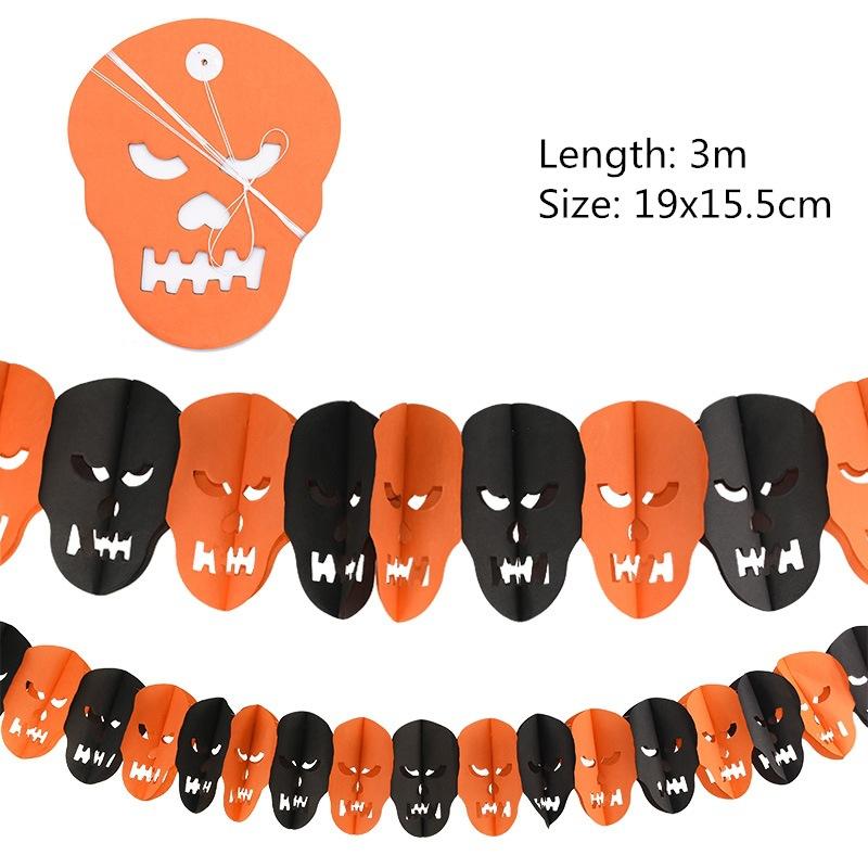 Halloween Paper Chain Banner Spider Pumpkin Ghost Bat Pattern Eco-friendly Material for Haunted House Party Decor