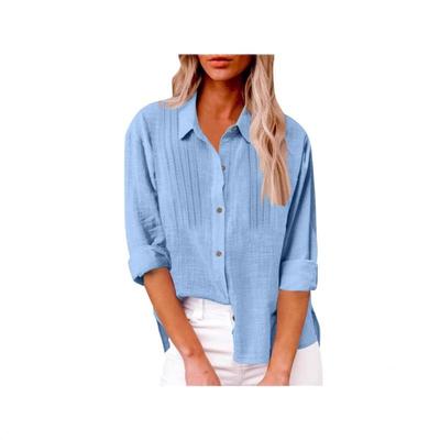 Women's Spring New Pleated Open Lapel Single-breasted Cotton Long-sleeved Shirt