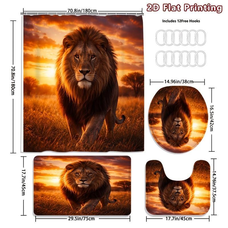4Pcs Shower Curtain Set with Non-Slip Bath Mat, Toilet Lid Cover, Contour Rug & 12 Hooks, Bathroom Decor