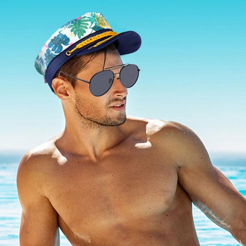 Adjustable Skippers Cap For Sailing Adventures And Costume Parties Breathable Polyester Unisex Design With Floral Embroidery