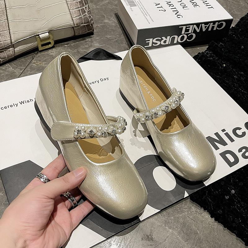 French flat-soled silver single shoes women's 2025 new summer skirt evening small leather shoes beautiful Mary Jane women's shoes