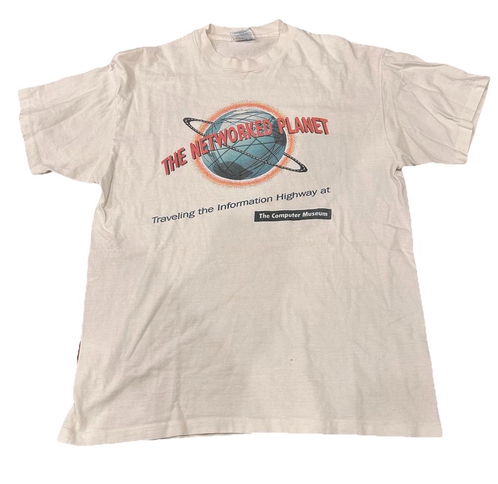Vintage 90s The Networked Planet Computer Museum Boston Tech Promo Large Unisex T-Shirt