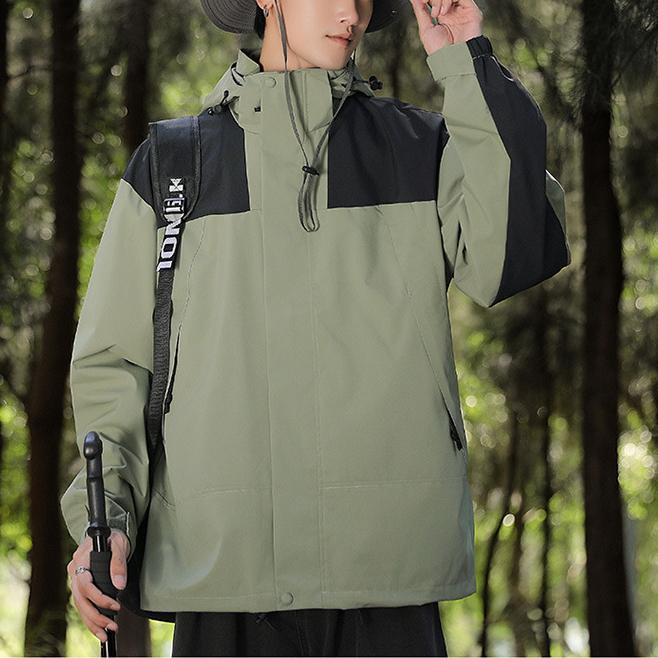 Outdoor Men's Hooded Sports Jacket with Color Blocking Waterproof and Windproof Jacket Mountaineering Jackets for Unisex