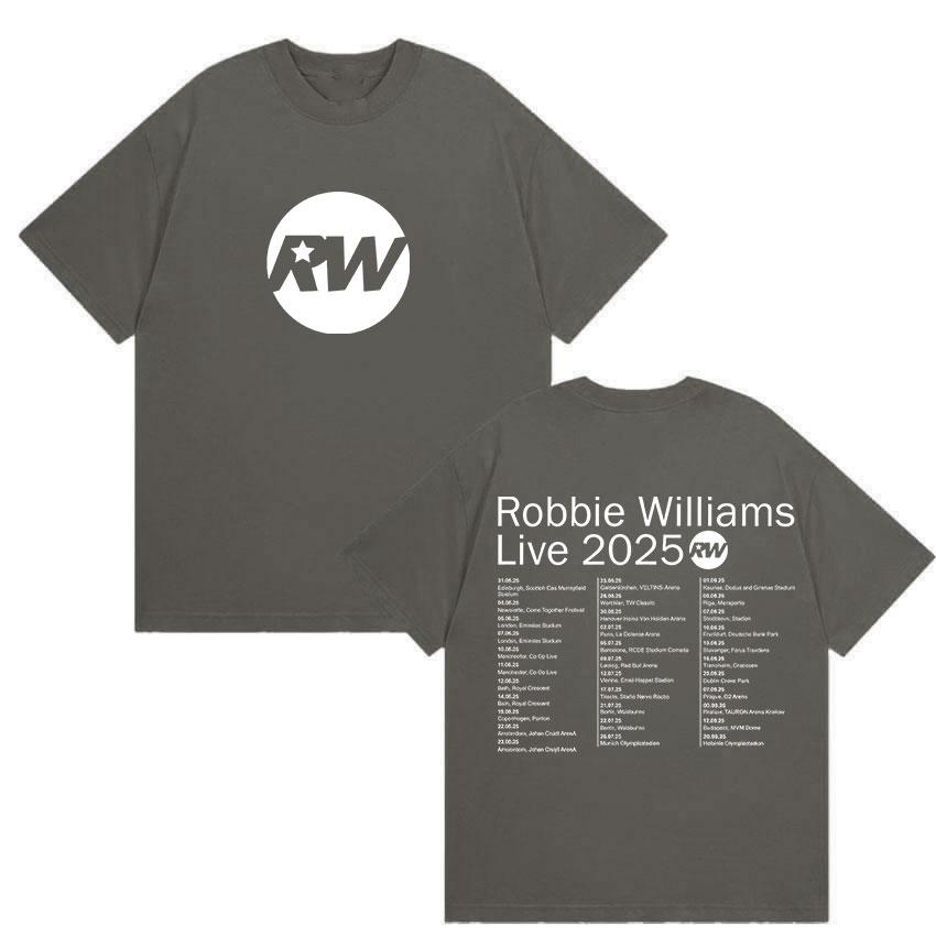 Robbie Williams Live Rw Tour 2025 Merch T Shirts Men's Vintage High Quality Cotton T-Shirt Man Hip Hop O-Neck Clothing T-shirts