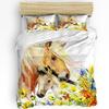 Farbe Tier Pferd Aquarell Blumen Bettwäsche Set 3-teilig Bettbezug Kissenbezug Kinder Erwachsene Steppdeckenbezug Doppelbett Set Heimtextilien