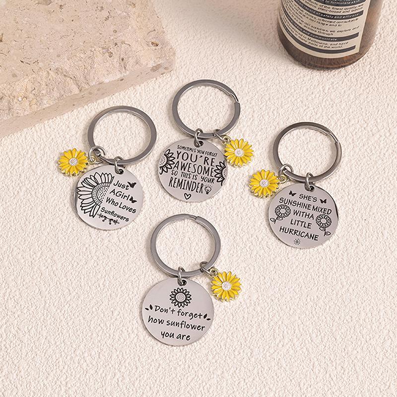 Sunflower Pendant Metal Stainless Steel Keychain For Parents Teachers Handmade Jewelry Gift Key Decoration