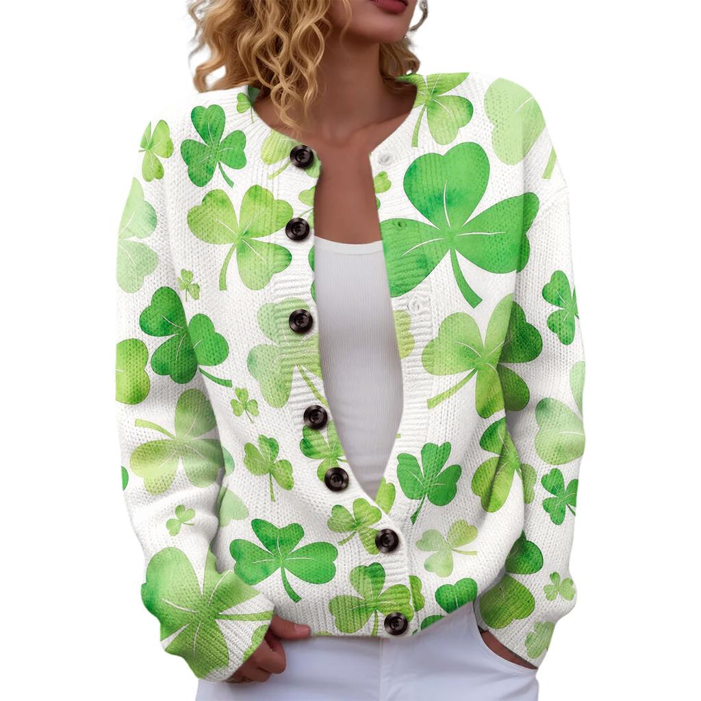 LXF-YK52 Crew Neck Cardigan St. Patrick's 3D Printed Sweater New Knitted European beautiful woman